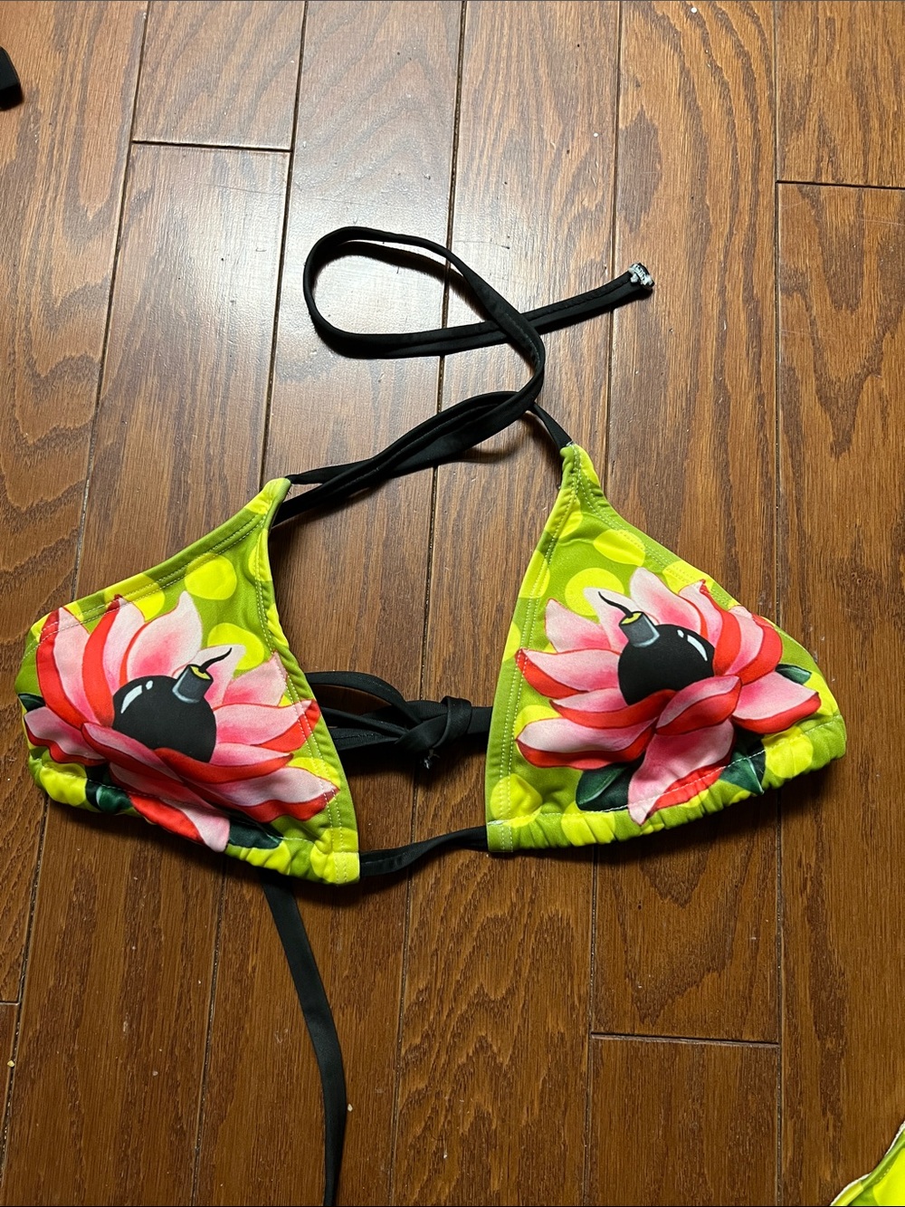 Floral Triangle Bikini Top in Lime Green